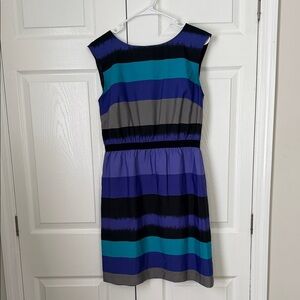 LOFT Striped Midi Dress in Blue and Purple